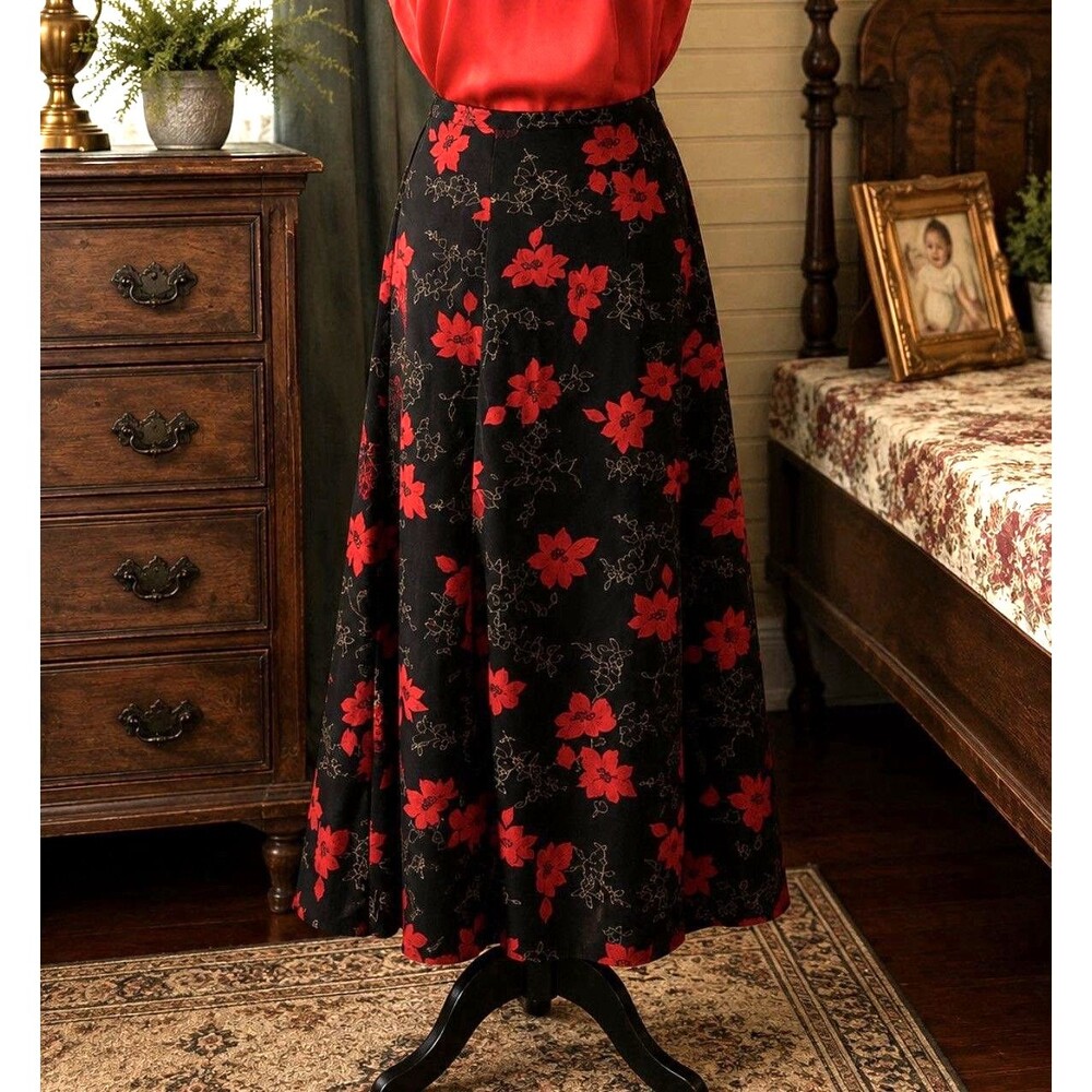 Kathie Lee Size 12 Floral Skirt Side Zip Polyester Maxi 32” Waist